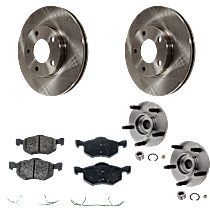 6-Piece Kit Front, Driver and Passenger Side Wheel Hub,  With Rear Drum Brake, Luxury, FWD, 5 Lugs, With Bearing,  Includes (2) Brake Disc, (1) Brake Pad Set, and (2) Wheel Hub