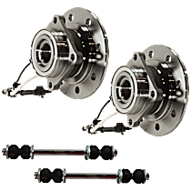 4-Piece Kit, Front, Driver and Passenger Side Wheel Hub 8 Lugs With Bearing, Includes (2)Sway Bar Link
