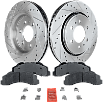 Front Brake Disc and Pad Kit, Cross-drilled and Slotted, 6 Lugs, 350.01 mm, Ceramic, Pro-Line Series