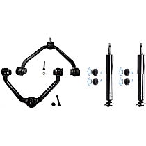 4-Piece Kit Front, Driver and Passenger Side, Upper Control Arm, Includes (2) Control Arm and (2) Shock Absorber and Strut Assembly