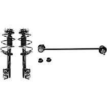 3-Piece Kit Front, Driver and Passenger Side Fully Loaded Strut,  Includes (2) Shock Absorber and Strut Assembly and (1) Sway Bar Link