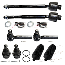8-Piece Kit Front, Driver and Passenger Side, Lower Ball Joint, Without kinetic dynamic suspension,  Includes (2) Ball Joint, (2) Steering Rack Boot, and (4) Tie Rod End