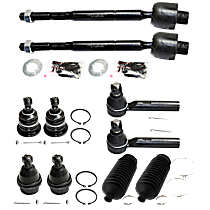 10-Piece Kit Front, Driver and Passenger Side, Upper and Lower Ball Joint, Without kinetic dynamic suspension,  Includes (4) Ball Joint, (2) Steering Rack Boot, and (4) Tie Rod End