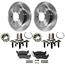 6-Piece Kit Rear, Driver and Passenger Side Wheel Hub Repair Kit, Includes (2) Brake Disc, (1) Brake Pad Set, and (2) Wheel Hub Repair Kit