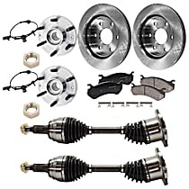 8-Piece Kit Front, Driver and Passenger Side Axle Assembly, Four Wheel Drive, Supplied with Standard Neoprene Outboard Boot, New, 4WD, 5.3L 8Cyl  Includes (2) Axle Assembly, (2) Brake Disc, (1) Brake Pad Set, and (2) Wheel Hub