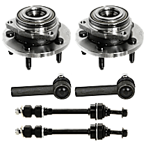 6-Piece Kit Front, Driver and Passenger Side Wheel Hub, 2-Wheel ABS, 5 Lugs, With Bearing, Without Sensor,  Includes (2) Sway Bar Link, (2) Tie Rod End, and (2) Wheel Hub