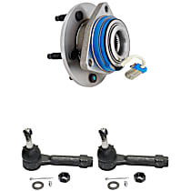 4-Piece Kit Front or Rear, Driver and Passenger Side Wheel Hub,  Steel Wire Clip - Bearing Flange Mounting Holes Threaded, AWD, 5 Lugs, With Bearing, With Sensor,  Includes (2) Tie Rod End and (2) Wheel Hub