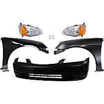 7-Piece Kit Driver and Passenger Side LED Headlight, Includes (1) Bumper Cover, (2) Headlight, (2) Fender, and (2) Light Bulb