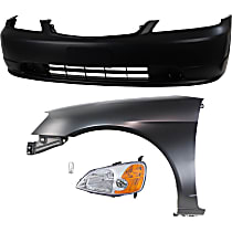 4-Piece Kit Driver Side Incandescent Headlight, Includes (1) Bumper Cover, (1) Fender, (1) Headlight, and (1) Light Bulb