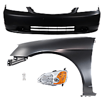 4-Piece Kit Driver Side LED Headlight, Includes (1) Bumper Cover, (1) Fender, (1) Headlight, and (1) Light Bulb