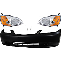 7-Piece Kit, Driver and Passenger Side Incandescent Headlight, With bulb(s), OE Replacement, Includes (1) Bumper Cover, (2) Headlight and (4) Light Bulb