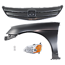 4-Piece Kit Driver Side LED Headlight, Includes (1) Fender, (1) Grille Assembly, (1) Headlight, and (1) Light Bulb