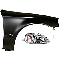 4-Piece Kit, Passenger Side Incandescent Headlight, With bulb(s), OE Replacement, Includes (1) Fender, (1) Headlight and (2) Light Bulb