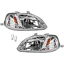 6-Piece Kit, Driver and Passenger Side Incandescent Headlight, With bulb(s), OE Replacement, Includes (2) Headlight and (4) Light Bulb