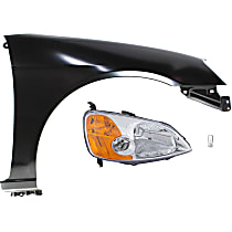 4-Piece Kit, Passenger Side Incandescent Headlight, With bulb(s), OE Replacement, Includes (1) Fender, (1) Headlight and (2) Light Bulb