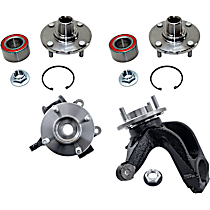 4-Piece Kit Front, Driver and Passenger Side Suspension Kit, For Models With 4 Bolt Pattern, Loaded Knuckle, Includes Hub, Bearing and Dust Shield, includes (2) Knuckle and (2) Wheel Hub