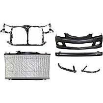 6-Piece Kit Front Primed Bumper Cover,  Includes (2) Bumper Bracket, (1) Bumper Cover, (1) Bumper Reinforcement, (1) Radiator, and (1) Radiator Support