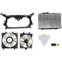 6-Piece Kit Radiator and A/C Condenser Fan Driver and Passenger Side, 3.2L 6Cyl, Single fan,  Includes (1) A/C Condenser Fan, (1) Coolant Reservoir, (1) Coolant Temperature Sensor, (1) Radiator, (1) Radiator Fan, and (1) Radiator Support