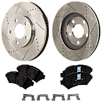 4-Piece Kit Front Brake Disc and Pad Kit, Cross-drilled and Slotted, 5 Lugs, Ceramic, Except Heavy Duty Brakes, From Chassis/VIN 129029, Sedan, Except Heavy Duty, To Vin# 5U129028, Pro-Line Series  Includes (2) Brake Disc and (1) Brake Pad S