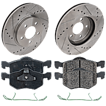 4-Piece Kit Front Brake Disc and Pad Kit, Cross-drilled and Slotted, Ceramic, FWD,  With Rear Disc Brake, Premier, 3.0L 6Cyl, Pro-Line Series  Includes (2) Brake Disc and (1) Brake Pad Set