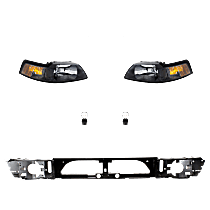 7-Piece Kit, Driver and Passenger Side Incandescent Headlight, With bulb(s), OE Replacement, Includes (2) Headlight, (1) Header Panel and (4) Light Bulb