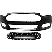 2-Piece Kit Front Primed Bumper Cover, For Models Without Active Park Assist System, CAPA Certified, Includes (1) Bumper Cover and (1) Grille