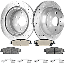 Rear Brake Disc and Pad Kit, Cross-drilled and Slotted, 6 Lugs, 344.93 mm, Ceramic, Pro-Line Series