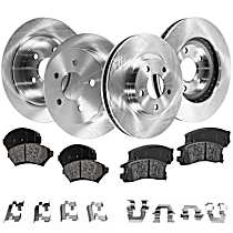 8-Piece Kit Front and Rear Brake Disc and Pad Kit, Plain Surface, 5 Lugs, Ceramic, Cast Iron, Pro-Line Series