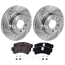4-Piece Kit Front Brake Disc and Pad Kit, Cross-drilled and Slotted,  Includes (2) Brake Disc and (1) Brake Pad Set