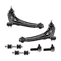6-Piece Kit Front, Driver and Passenger Side, Lower Control Arm, FWD,  Includes (2) Control Arm, (2) Sway Bar Link, and (2) Tie Rod End