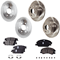 8-Piece Kit Front and Rear Brake Disc and Pad Kit, Plain Surface,  Includes (4) Brake Disc and (2) Brake Pad Set