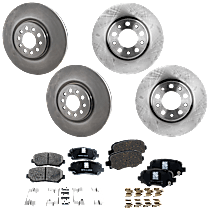 8-Piece Kit Front and Rear Brake Disc and Pad Kit, Plain Surface, includes (4) Brake Disc and (2) Brake Pad Set