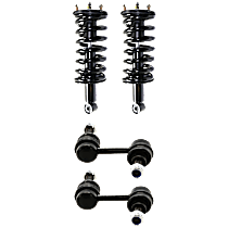 4-Piece Kit Front, Driver and Passenger Side Fully Loaded Strut, RWD,  Includes (2) Shock Absorber and Strut Assembly and (2) Sway Bar Link