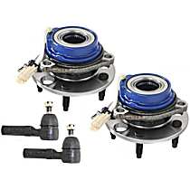 4-Piece Kit Front, Driver and Passenger Side Wheel Hub, 5 Lugs, With Bearing, With Sensor,  Includes (2) Tie Rod End and (2) Wheel Hub