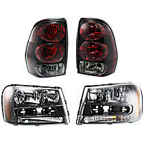 4-Piece Kit Driver and Passenger Side Halogen Headlight, With bulb(s), OE Replacement, Includes (2) Headlight and (2) Tail Light