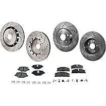 Front and Rear Brake Disc and Pad Kit, Cross-drilled and Slotted, 5 Lugs, Ceramic - Front, Semi-Metallic - Rear, 345mm Rear Disc, Heavy Duty Brakes, 352mm Front Disc, Pro-Line Series