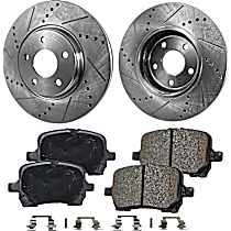 4-Piece Kit Front Brake Disc and Pad Kit, Cross-drilled and Slotted, 5 Lugs, Ceramic, GT, 3.5L 6Cyl, Pro-Line Series  Includes (2) Brake Disc and (1) Brake Pad Set