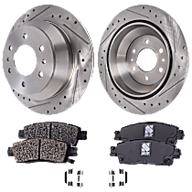 Rear Brake Disc and Pad Kit, Cross-drilled and Slotted, 6 Lugs, Semi-Metallic, Pro-Line Series