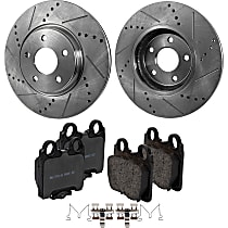 Rear Brake Disc and Pad Kit, Cross-drilled and Slotted, 5 Lugs, Ceramic, Pro-Line Series