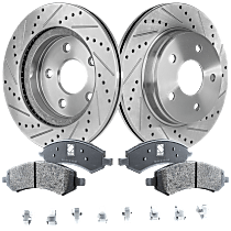Front Brake Disc and Pad Kit, Cross-drilled and Slotted, 5 Lugs, Semi-Metallic, GAS