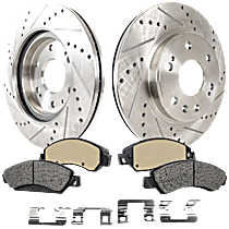 4-Piece Kit Front Brake Disc and Pad Kit, Cross-drilled and Slotted, 5 Lugs, Ceramic, Gas, 5.3L 8Cyl, Pro-Line Series  Includes (2) Brake Disc and (1) Brake Pad Set