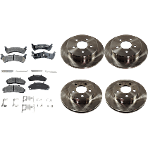 Front and Rear Brake Disc and Pad Kit, Plain Surface, 5 Lugs, Semi-Metallic - Front; Ceramic - Rear, Cast Iron