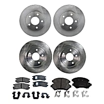 Front and Rear Brake Disc and Pad Kit, Plain Surface, 5 Lugs, Ceramic - Front; Semi-Metallic - Rear, Cast Iron