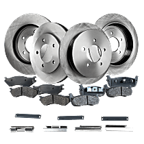 Front and Rear Brake Disc and Pad Kit, Plain Surface, 5 Lugs, Semi-Metallic, Cast Iron, Pro-Line Series