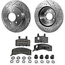 Front Brake Disc and Pad Kit, Cross-drilled and Slotted, 6 Lugs, Semi-Metallic, Pro-Line Series