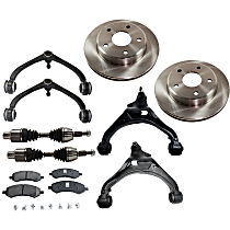 9-Piece Kit Front, Driver and Passenger Side, Upper and Lower Control Arm with Axle Assemblies, Brake Discs, and Brake Pad Set, Four Wheel Drive
