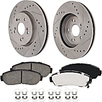 Front Brake Disc and Pad Kit, Cross-drilled and Slotted, 5 Lugs, Ceramic, AWD, Pro-Line Series