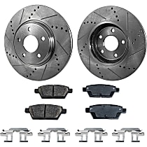 Rear Brake Disc and Pad Kit, Cross-drilled and Slotted, 5 Lugs, Ceramic, Pro-Line Series