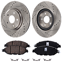 4-Piece Kit Front Brake Disc and Pad Kit, Cross-drilled and Slotted, 5 Lugs, Ceramic, Platinum, 3.5L 6Cyl, Pro-Line Series  Includes (2) Brake Disc and (1) Brake Pad Set