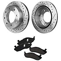 Rear Brake Disc and Pad Kit, Cross-drilled and Slotted, 8 Lugs, Semi-Metallic, Pro-Line Series